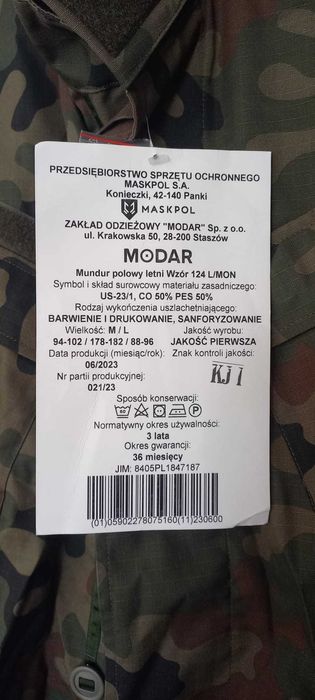 Mundur polowy letni wzór 124 L/MON rozmiar