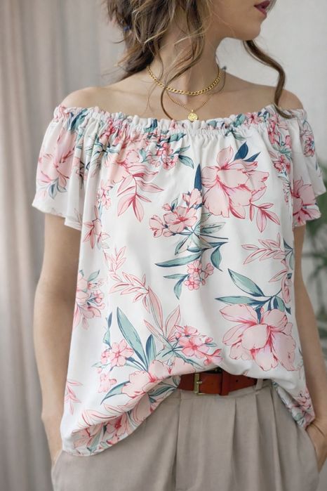 Bluzka damska Cupshe L kwiatowa pastelowa hiszpanka boho luźna tunika