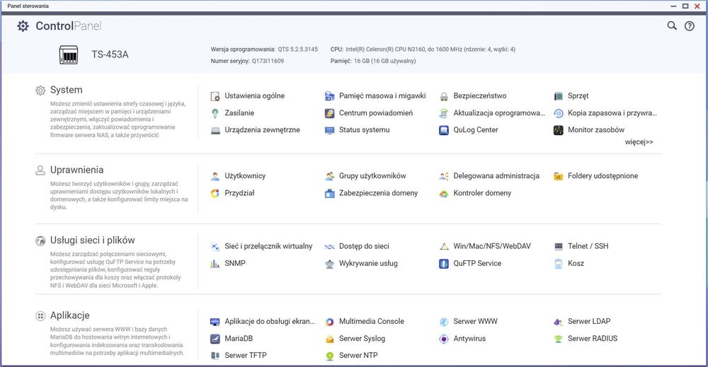 Serwer plików QNAP TS-453A, 16GB RAM, 4x3TB WD, Intel CPU, NAS, Pilot