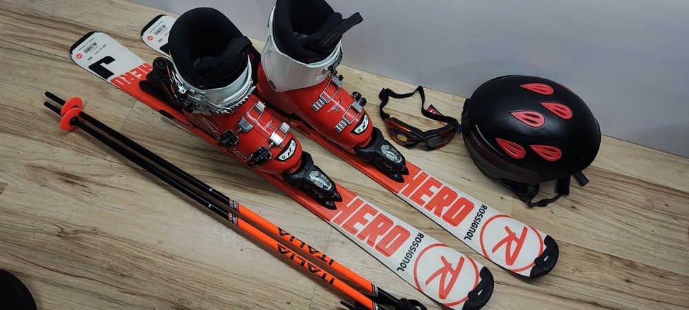Komplet Narty 100 cm Rossignol HERO Buty r-34 Kask Gogle Kijki