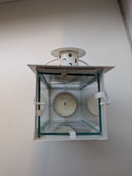 Biały Metalowy Lampion Świecznik Liść Dekoracja Ogród Dom