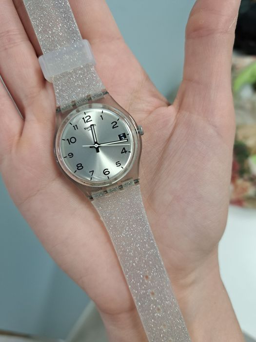 Zegarek swatch gent srebrny brokatowy super stan