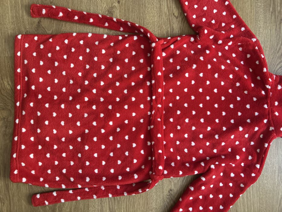 Szlafrok Czerwony w białe Serduszka NEXT 140