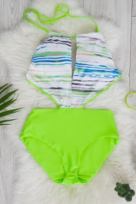 Kostium strój kąpielowy jednoczęściowy Vubu neonowy fluo S