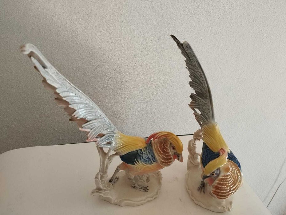 Casal de Faisões Dourados em porcelana alemã Karl Ens