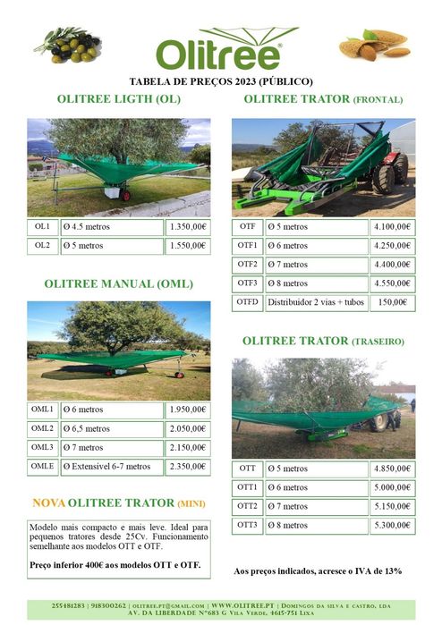 Olitree - Apanha azeitona - Toldos - Panais - Amêndoa- Panos - toldes