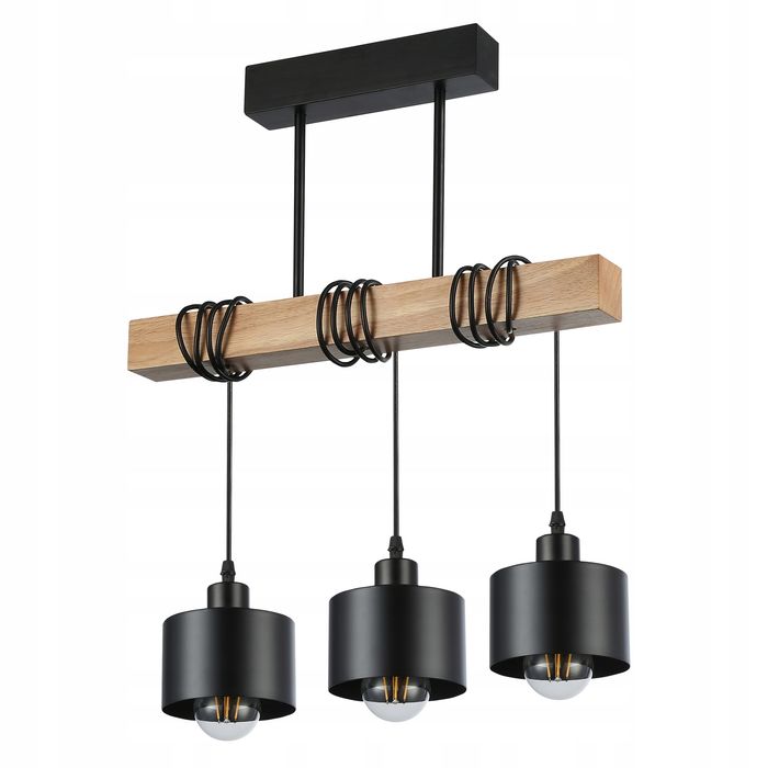 Lampa Sufitowa Wisząca Żyrandol Led 3X E27 Oprawa Loft Drewno Drewniana Dąb