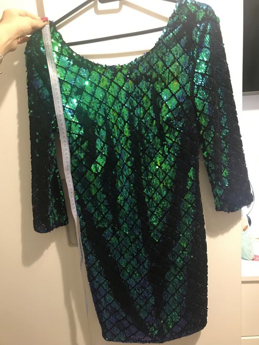 Sukienka cekiny S 36 szmargdowa mini Sylwester