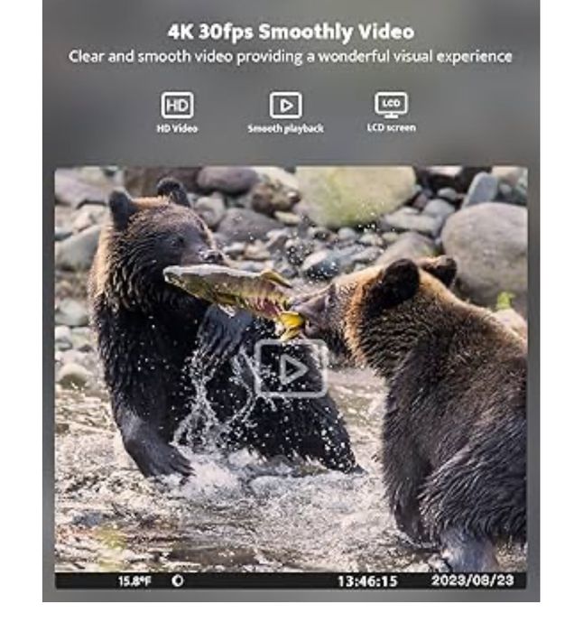 Fotopułapka 36 MP 4K, noktowizorem, z Kartą SD 32 GB i Bateriami 8 AA