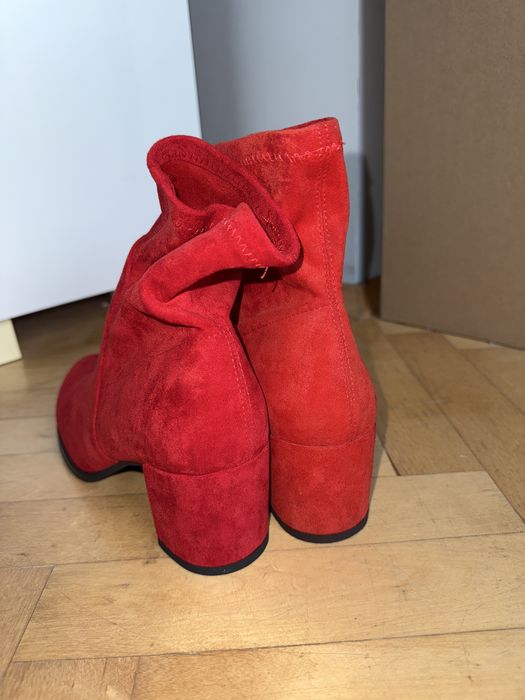 Damskie botki nowe czerwone 38 Sergio Leone zamszowe buty zimowe