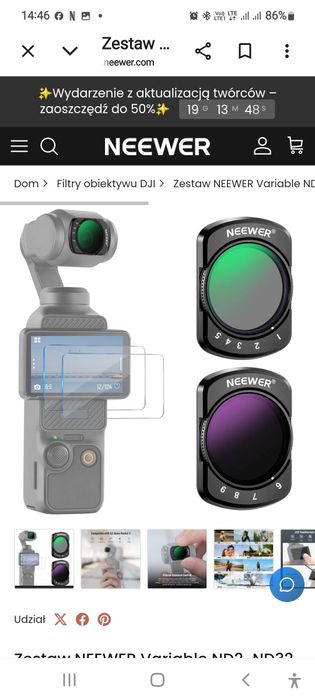 Dji Osmo Pocket3 Zestaw filtrów obiektywu Neewer przeznaczony do kamery DJI Osmo Pocket