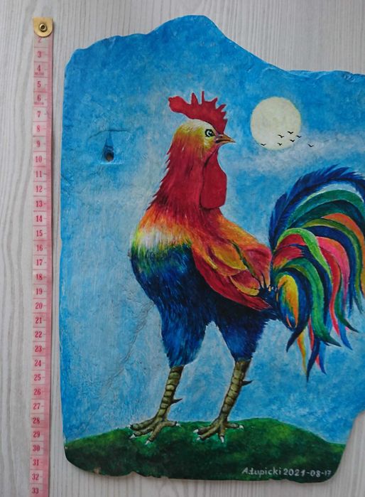 Obraz koguta na dachówce