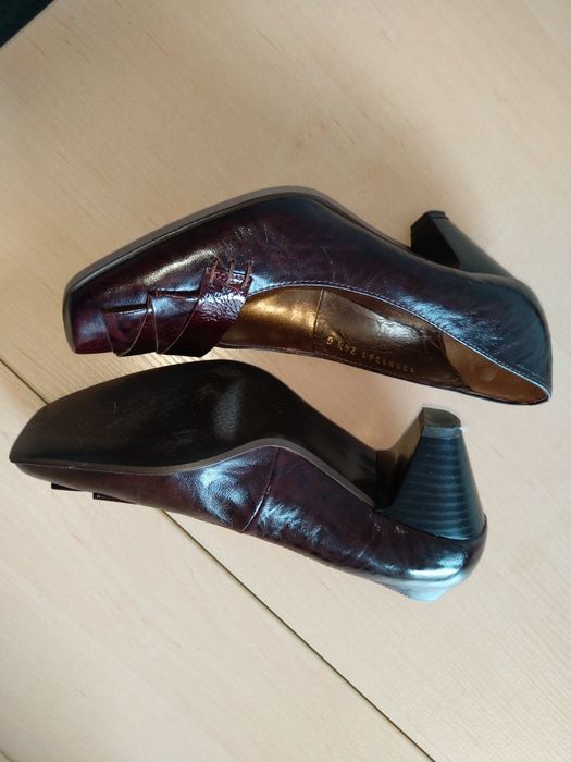 Skórzane brązowe buty na obcasie roz.38