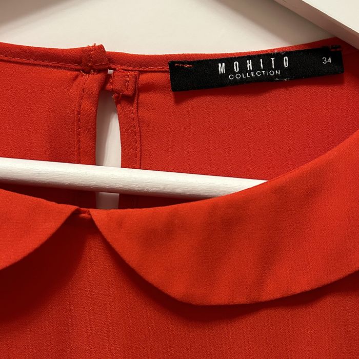 Czerwona elegancka damska bluzka z kolnierzykiem Mohito r.34 XS