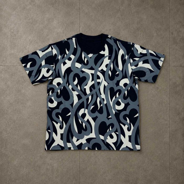 Футболка Number Nine AW2004 намбер найн "Tribal Heart Camo" Синя та жовта