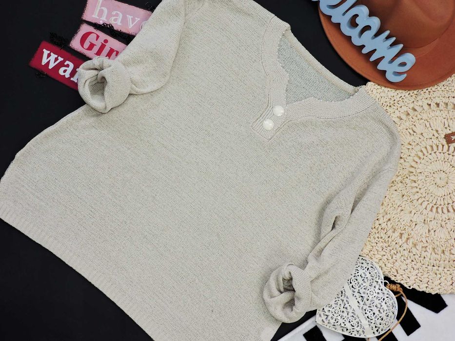 Fashion sweterek beż vintage kołnierzyk M/L