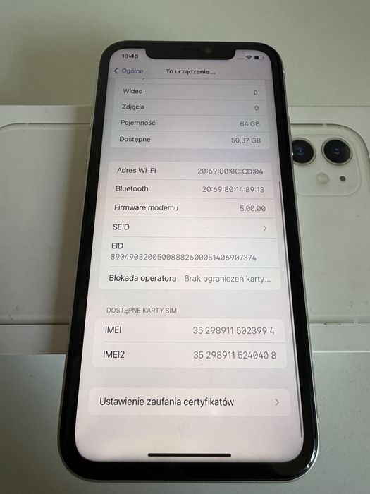 iPhone 11 64gb White Bateria nowa