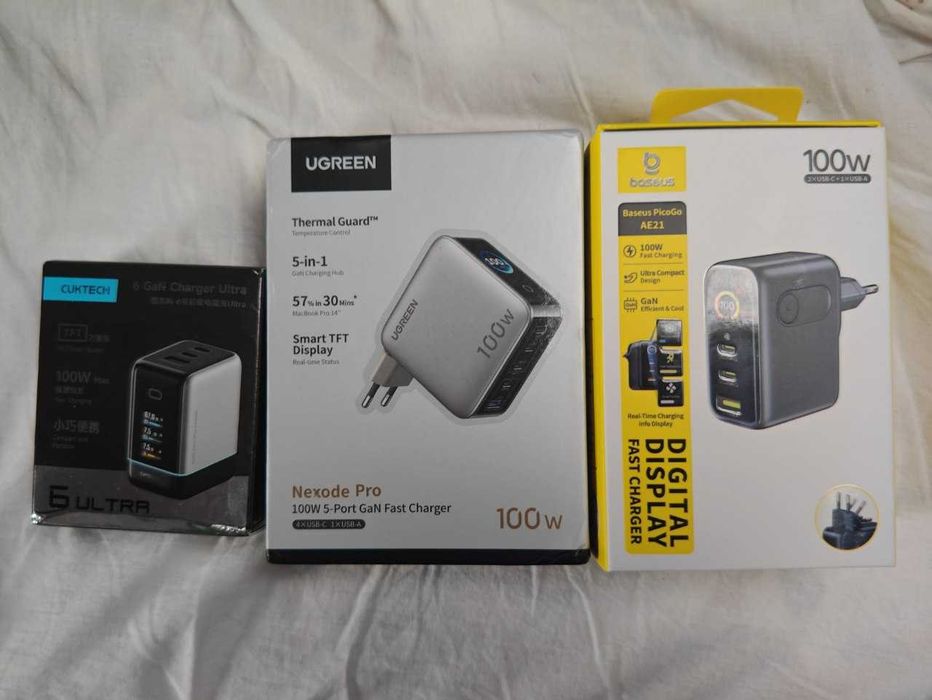 Оригінальні зарядні пристрої 100W з дисплеєм в асортименті. В наявності бренди Cuktech, Ugreen та Baseus. ТОП ЦІНИ