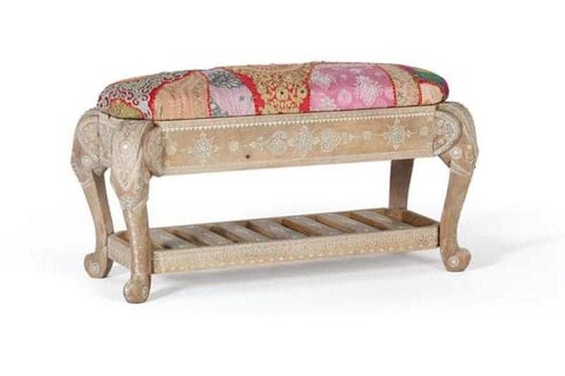 Tapicerowana ławka z drewna mango w stylu indyjskim Giner y Colomer