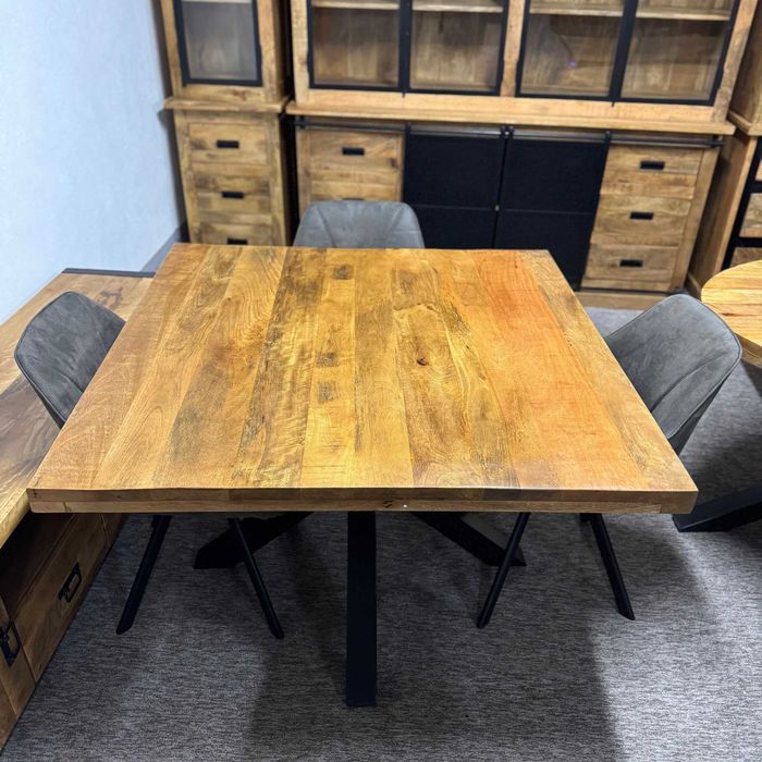 Piekny kwadratowy stół egz drewno mango 120cm styl LOFT Nowy F-Vat
