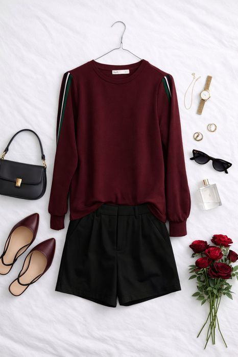 Bordowa bluza z lampasami na rękawach S 36