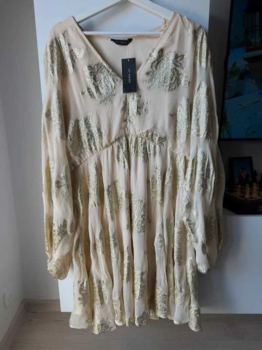 Sukienka mini Et Vous Matalan beżowa złota metaliczna boho rozmiar z metki 44 XXL