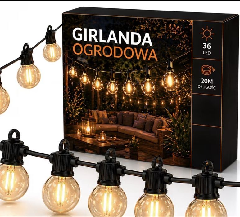 GIRLANDA Ogrodowa Świetlna 20M – 36x LED – Wodoodporna