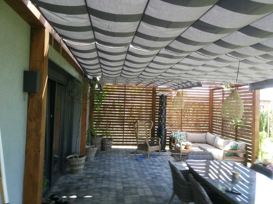 Zadaszenie materiałowe rolety rzymskie, zasłony