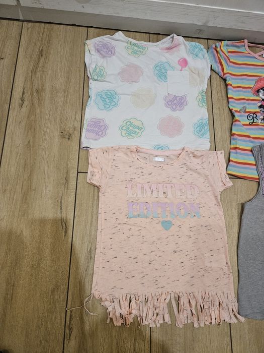 Koszulki krótki rękaw 122 128 dziewczynka napis kot letnie