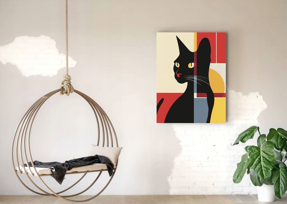 Obraz Geometryczny Kot w Abstrakcji 45x60 cm na Płótnie