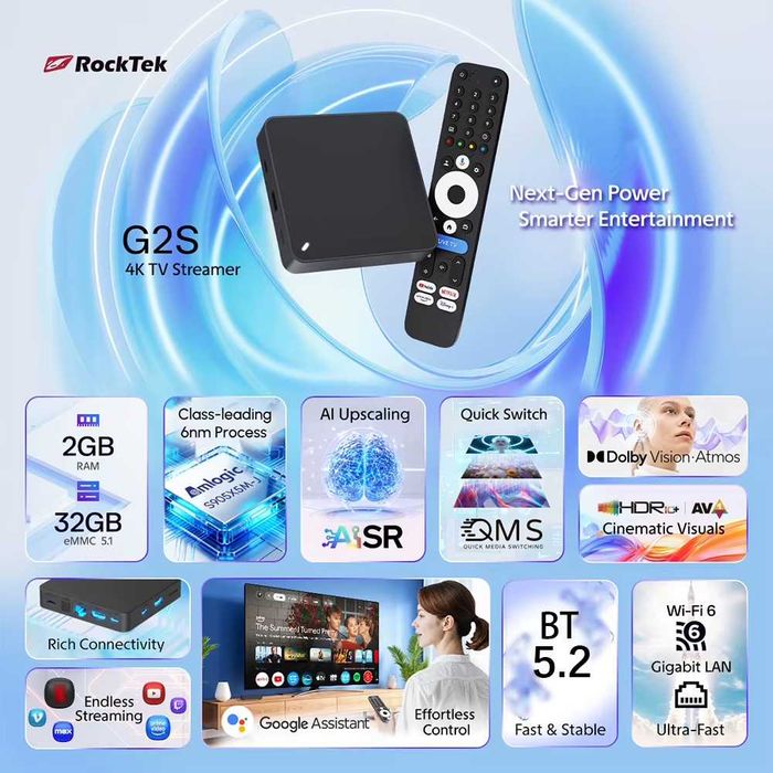 TV Box RockTek G2S 2/32Gb Amlogic S905X5M-J WiFi6 NETFLIX