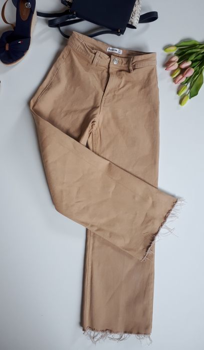 Spodnie damskie jeansowe wide leg beżowe Sinsay XS
