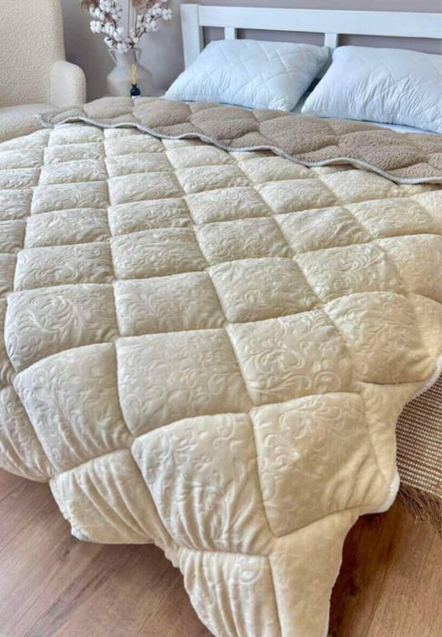 Хіт! Тепла зимова велюрова ковдра на овчині одеяло зимнее на овчине ЗД