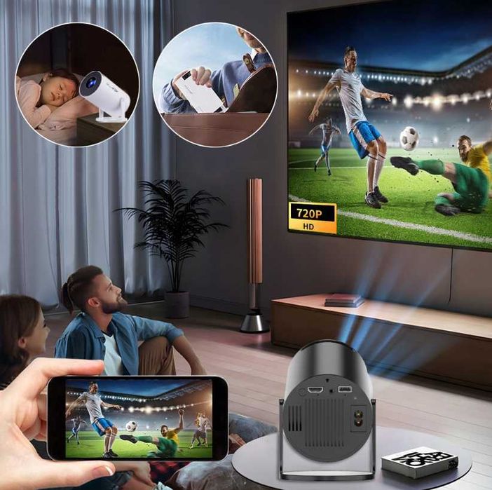 Przenośny Rzutnik Mini Projektor LED Obrotowy Głośnik Android Smart TV