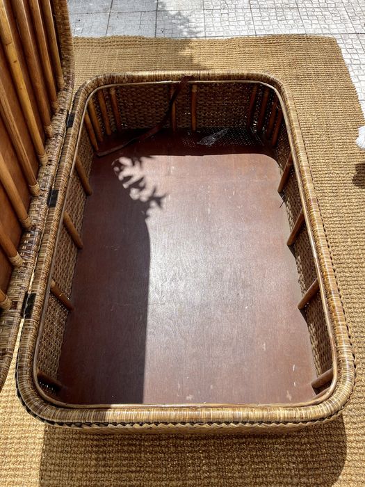 mesa, bau, centro, arrumação, verga, rattan, palha, rustica