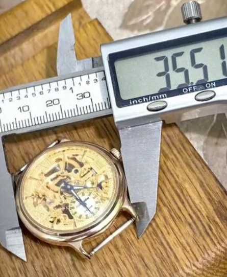 Złoty rzadki zegarek Maktime Skeleton 35,5 mm 585