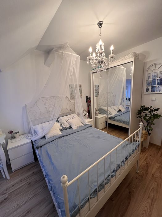 Zestaw Sypialnia stylowa łóżko metalowe 2osobowe + stelaz + szafki nocne