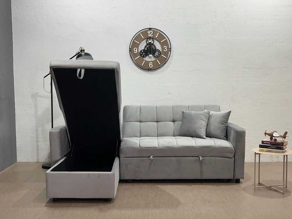 Sofá cama cinza chaise longue - entrega gratuita