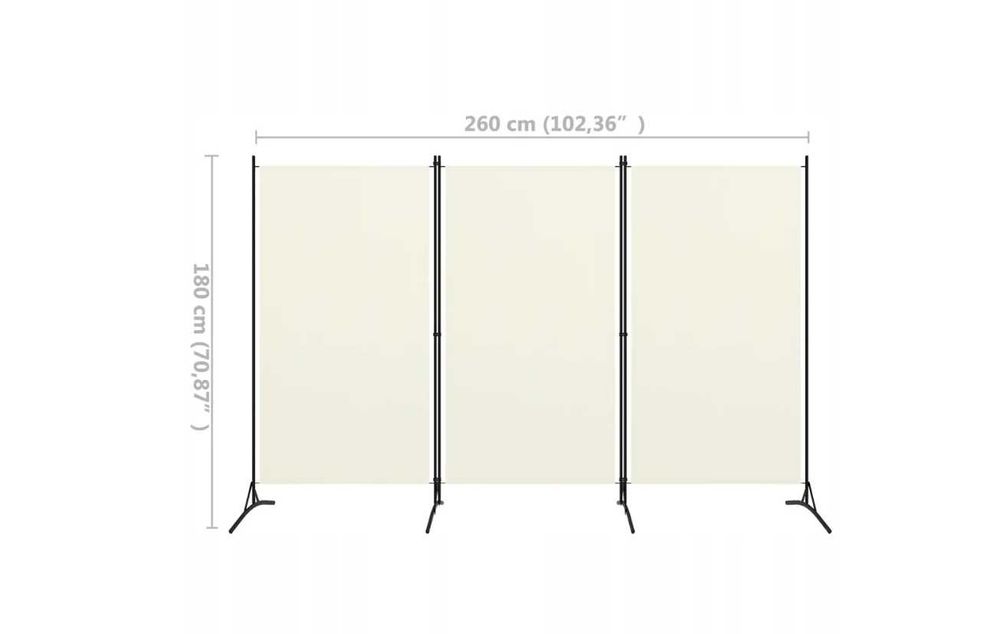 Parawan pokojowy 260cm x 180cm dekoracyjny BIAŁY ścianka przegroda