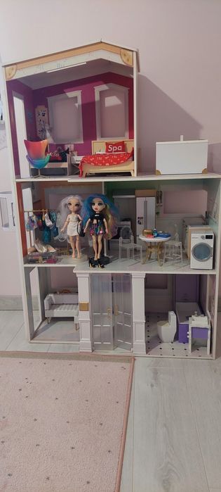 XXL 123 cm domek Rainbow High + lalki + meble