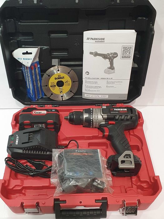 Komplet PARKSIDE PPBSA 20 wkrętarka 150Nm aku 20v 4ah ladowarka dewalt