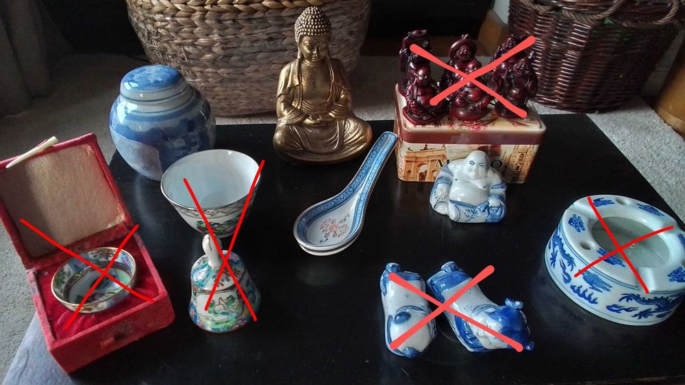 Peças de cerâmica chinesa e budas, para decoração