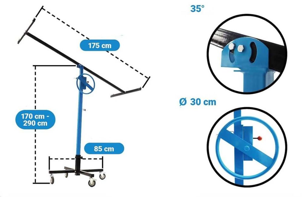PODNOŚNIK do płyt karton-gipsowych GK OSB 17-290cm do 40kg