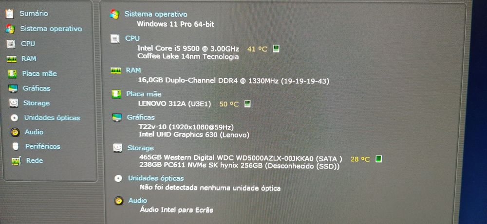 Pç Lenovo M720s 9ªG|I5.9500-4.4G|16G|NVMe256+HDD500|Wf5G+BT|TPM2.0|W11