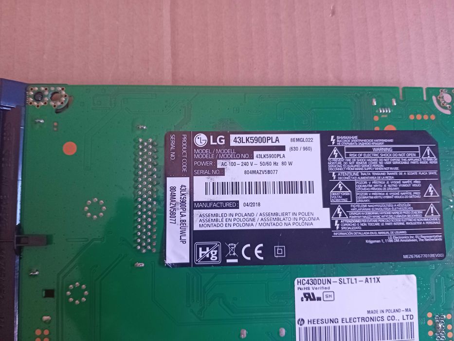 placa tv  LG 43lk5900pla