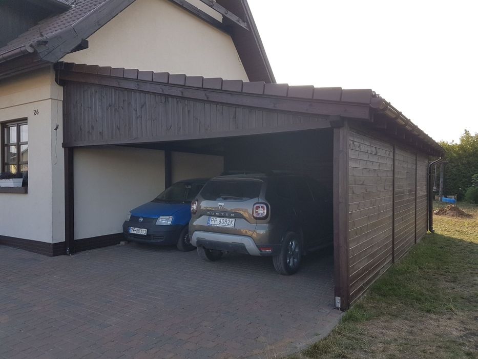 Wiata drewniana na samochód 3.5x6m blachodachówka