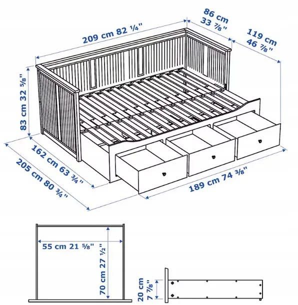 IKEA HEMNES rama leżanki z 3 szufladami - Żółty | 80x200 cm