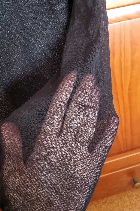 Camisola preta curta com brilhantes e transparência Zara Knit, tam S