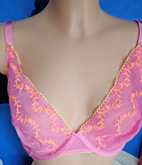 M&S biustonosz siateczka różowo pomarańczowy 36DD przezroczysty