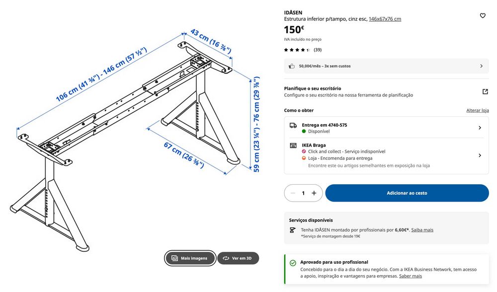 Pernas IKEA IDÅSEN - Cor descontinuada - Completa e impecável
